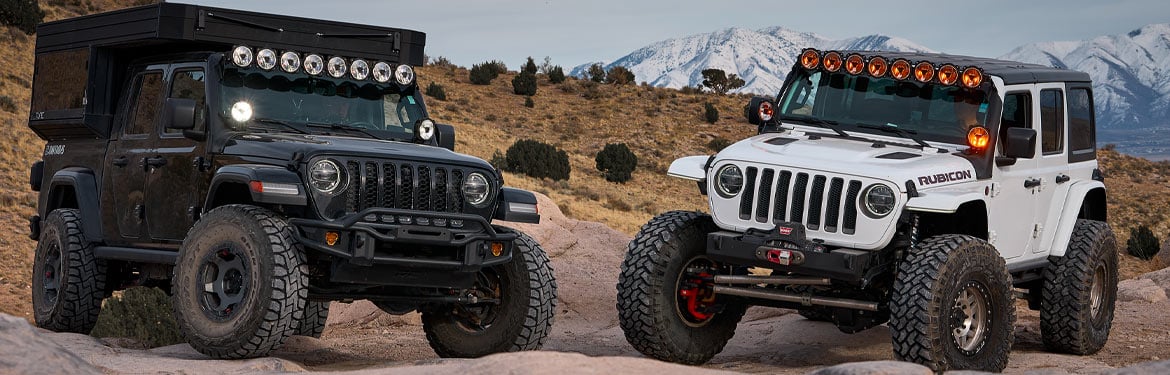 Jeep Gladiator and Wrangler equipped with KC HiLiTES lights
